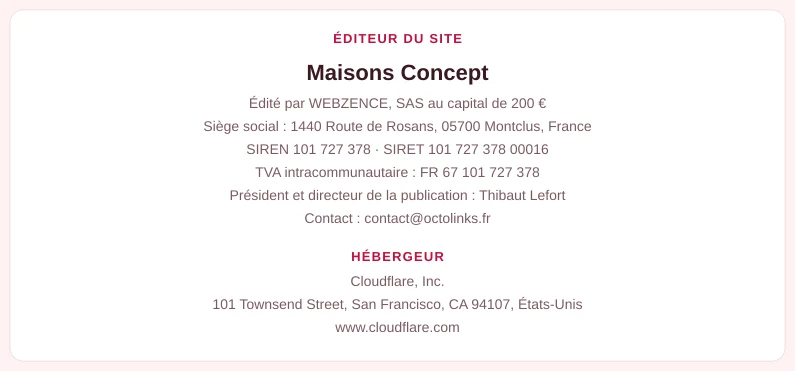 Coordonnées légales de l’éditeur et de l’hébergeur du site